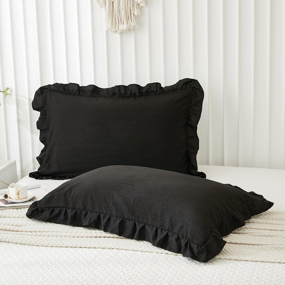 Boho White Body Pillowcase 20x54in - Ruffled Fringe Decor Sham