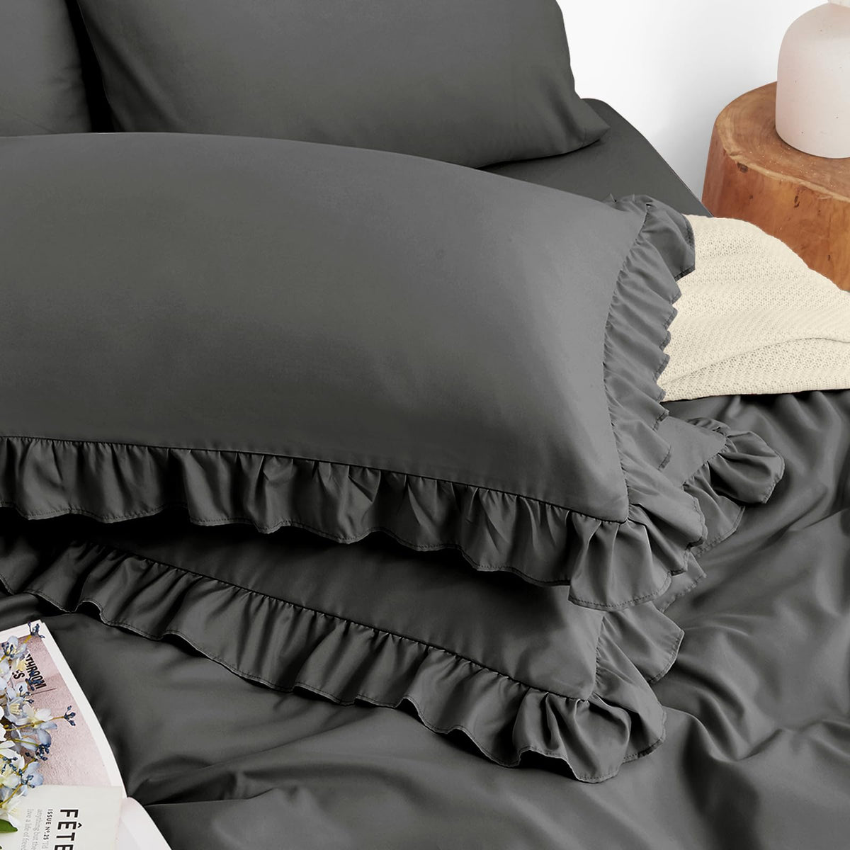 Horbaunal 2 Pack White Ruffle Pillowcases Standard Size, 20" x 26"