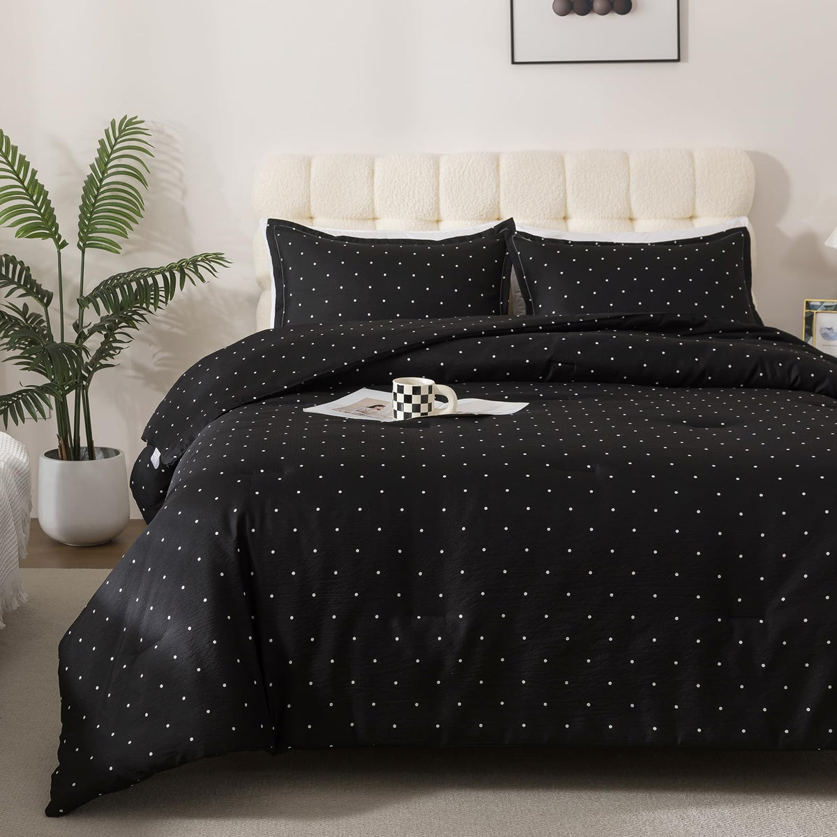 Caressma Yellow Full Comforter Set with Polka Dots 3 Pieces Bedding Set