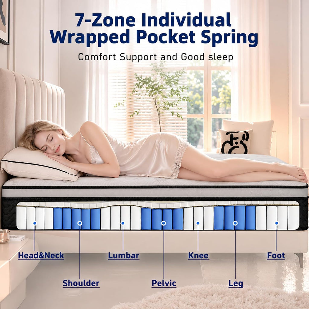 Twin 12-Inch Hybrid Mattress with Gel Memory Foam & Pocket Springs, Medium Firm, Breathable - Back Pain & Pressure Relief, Motion Isolation with Edge Support, CertiPUR-US Certified 100 Night Trial