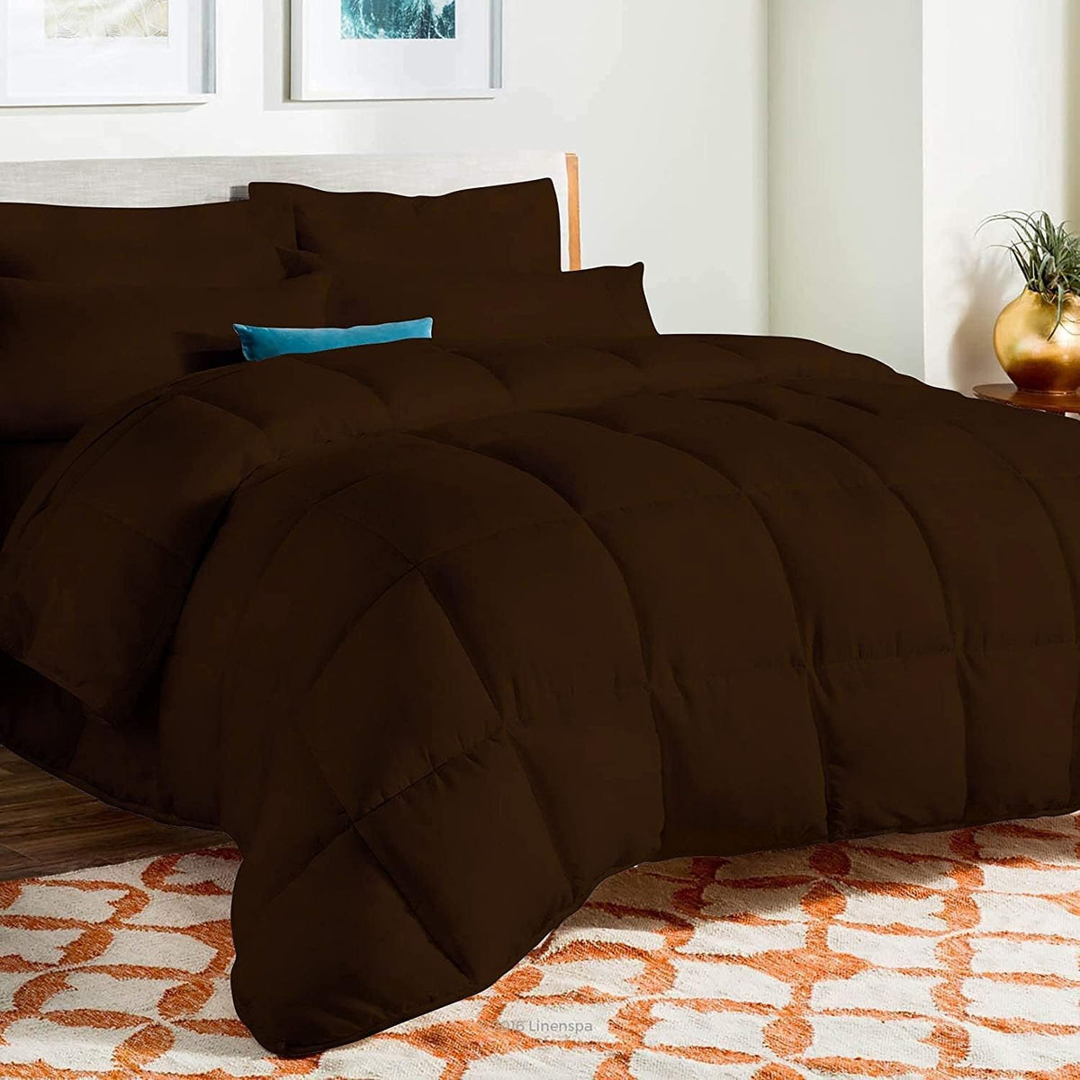 King Size 8 Piece Bed in a Bag - 500GSM Comforter Set with 18 inch Deep Fitted, Flat, Bed Skirt, Pillowcases & Shams, 600 Thread Count, Egyptian Cotton, Beige