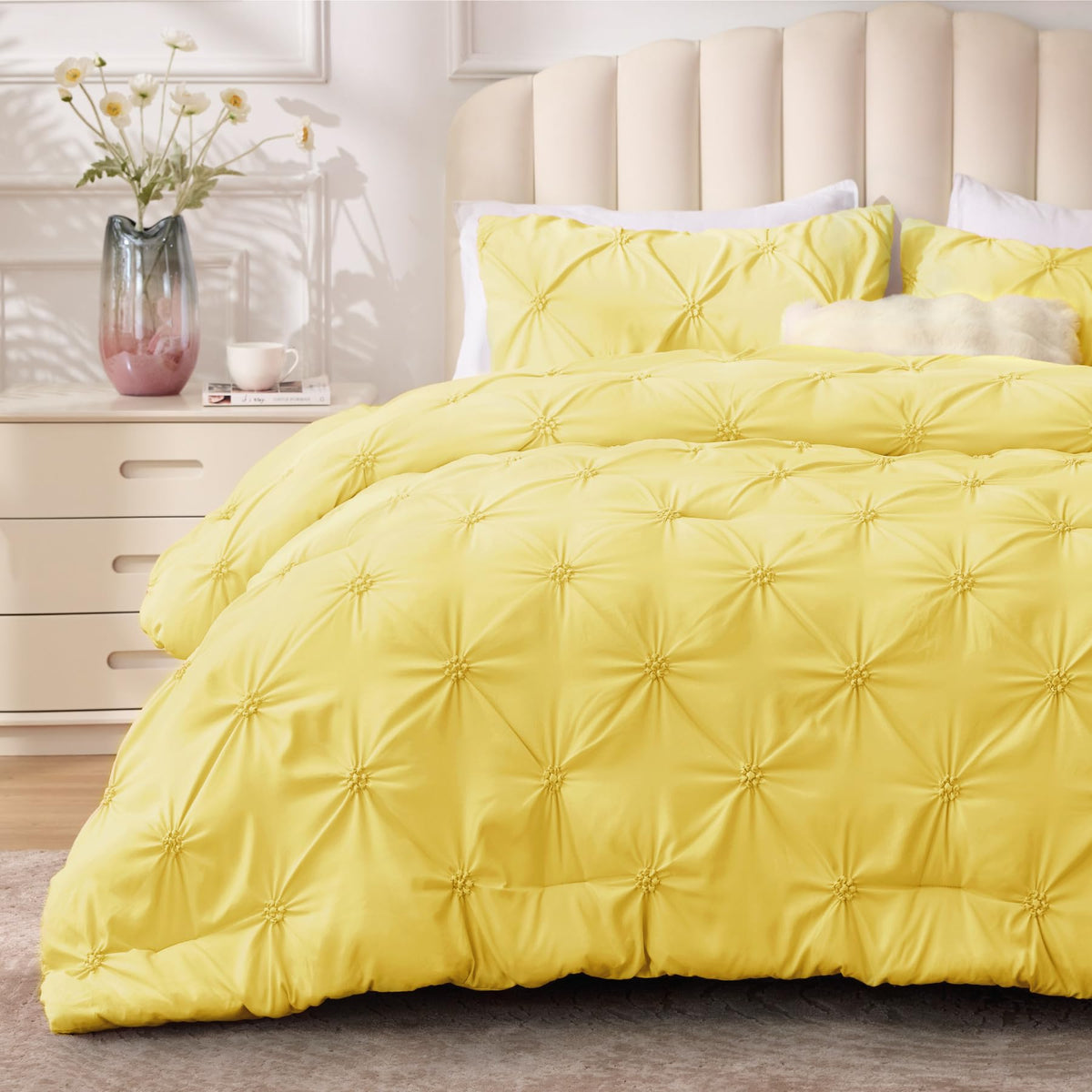 BEDELITE King Comforter Set Striped-Blush Pink,Fluffy & Soft Comforter