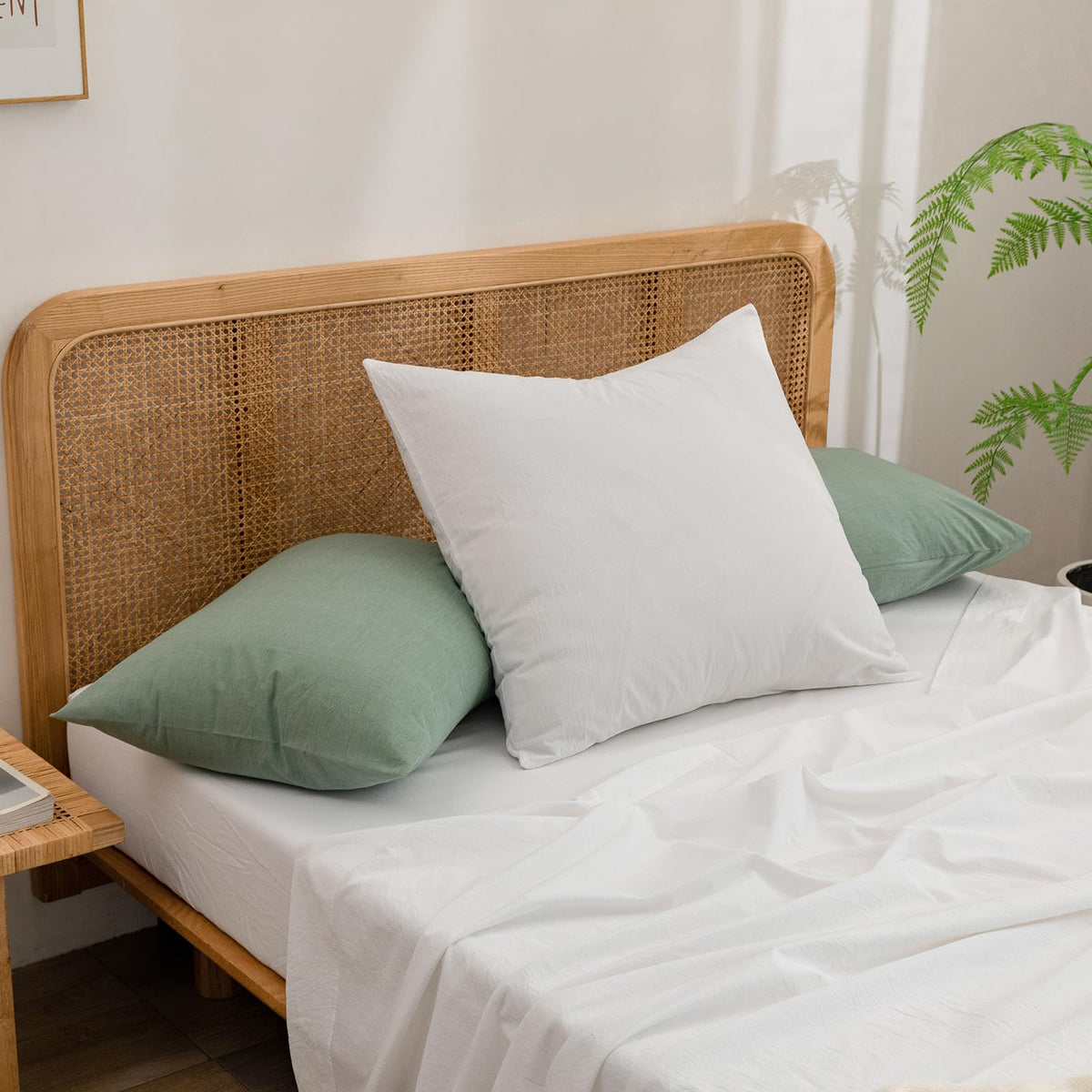 BESTOUCH Washed Cotton Pillowcases Linen Feel Olive Green Body