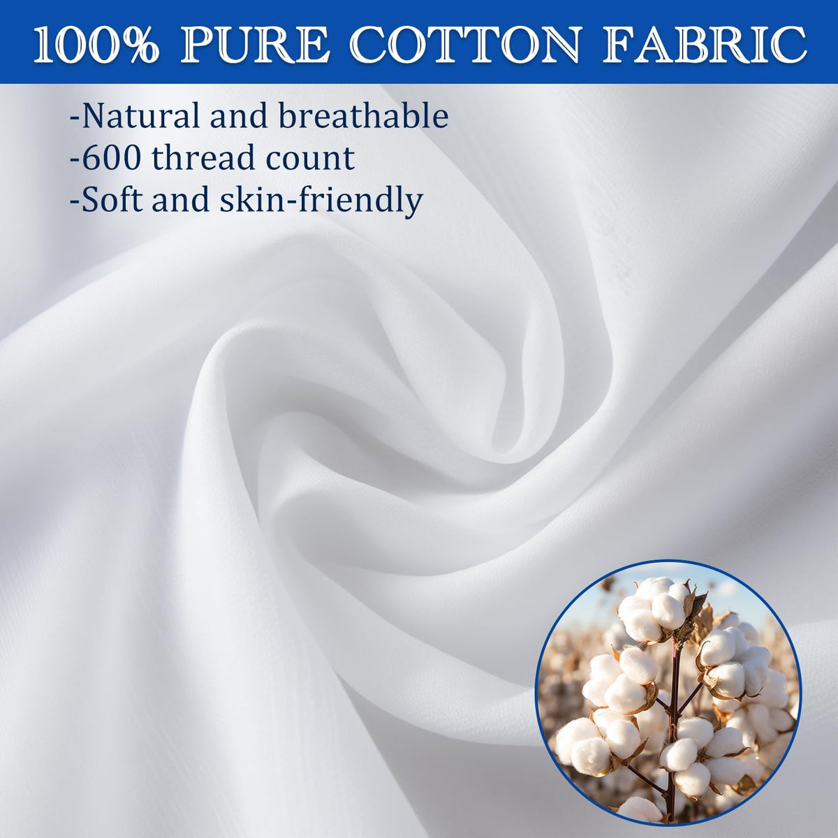 White Pillow Cases Standard Size 100% Cotton with Zipper, Set of 2, 20X26