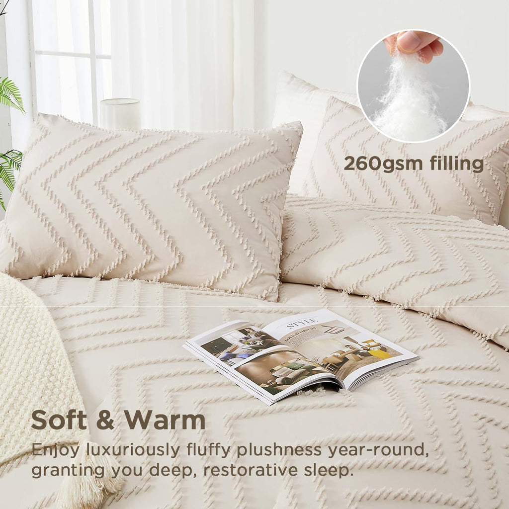 Andency Queen Comforter Set Beige, 3 Pieces Comforters Queen Size Bed Set