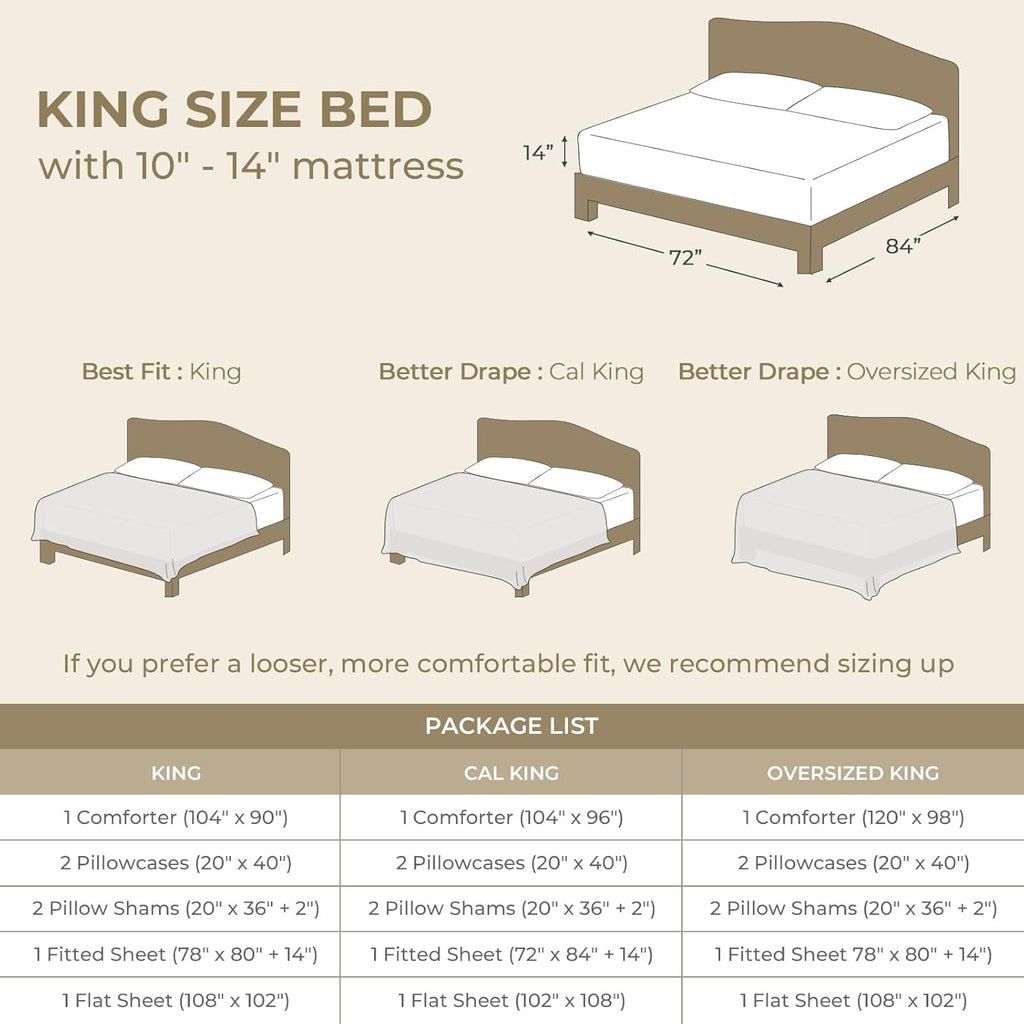 King Comforter Set - 7PCS Bed in a Bag, Seersucker Bedding Set, Dark Grey