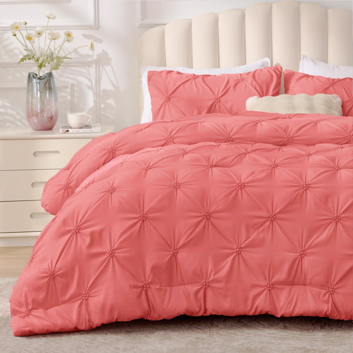 BEDELITE King Comforter Set Striped-Blush Pink,Fluffy & Soft Comforter
