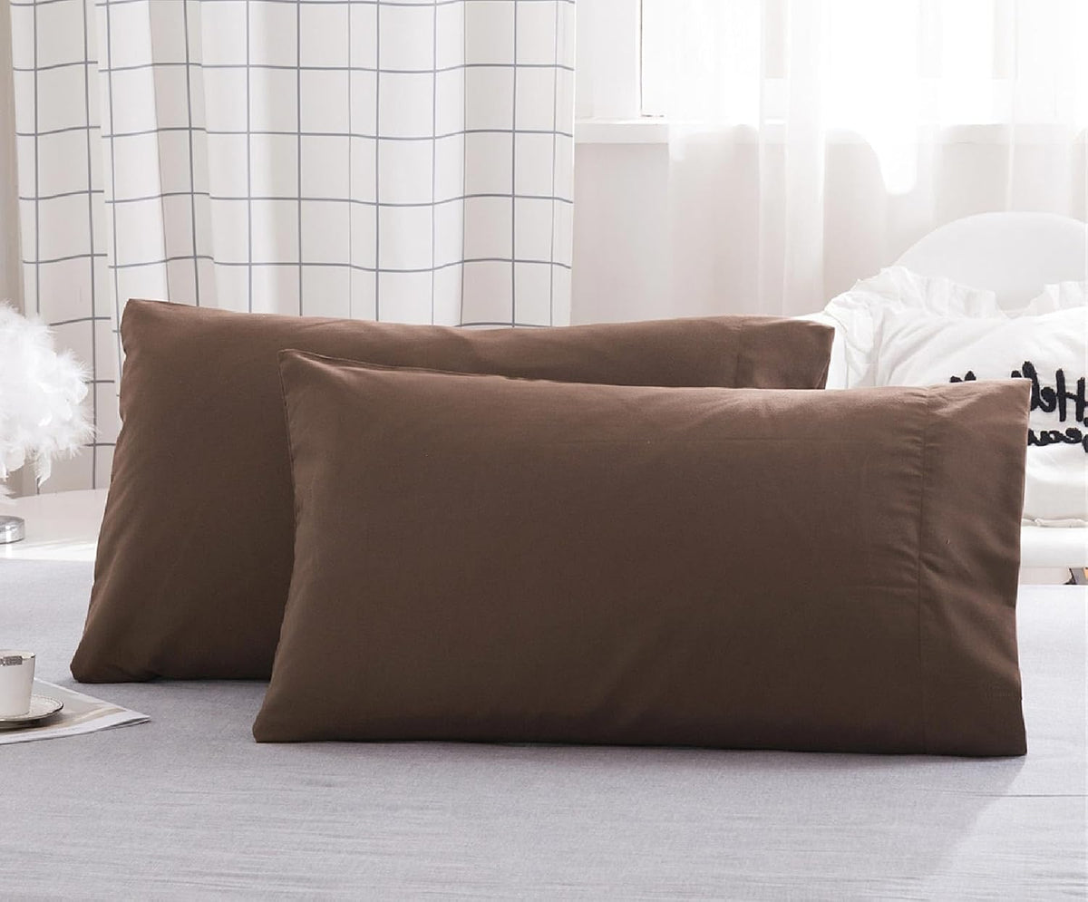 Microfiber Queen Bed Pillowcases 2 Pack, Super Soft Bed Pillow Covers Envelope Closure, Wrinkle, Fade and Stain Resistant, 20x30, Coffee