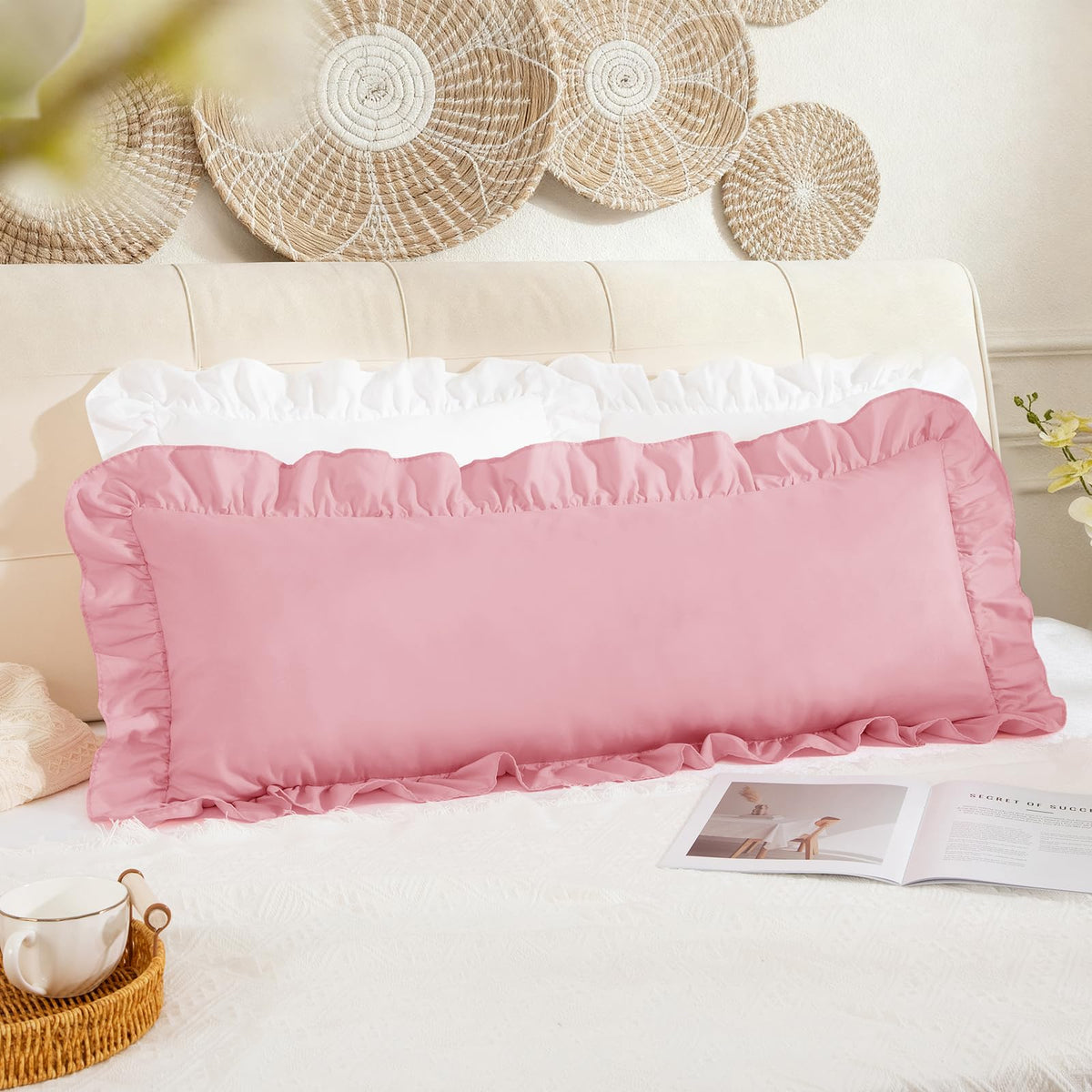 Pink Ruffle Lumbar Pillow Cover, 12x20 Inch