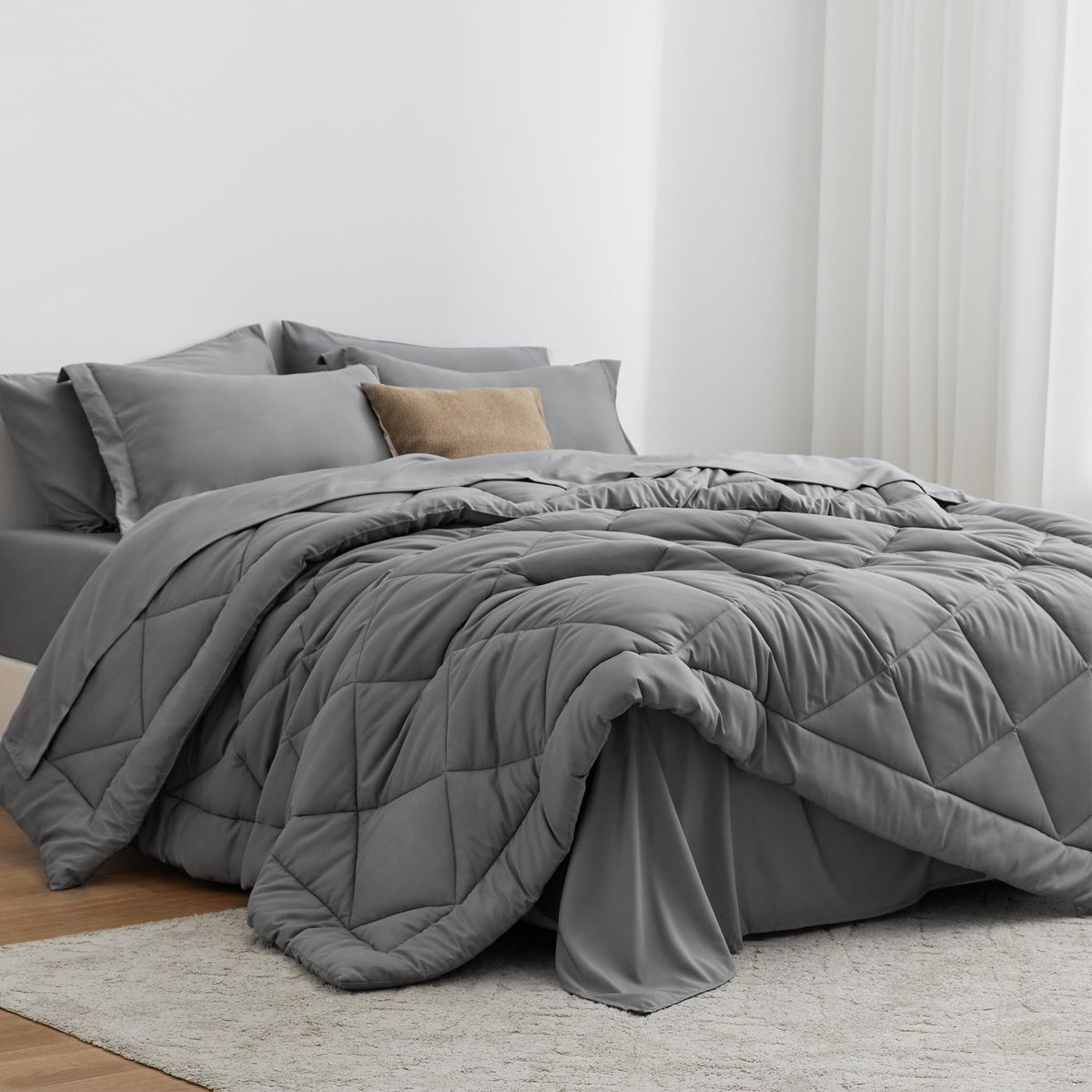 Love's cabin Full Comforter Set Black, 7 Pieces Full Bed in a Bag, All Season Bedding Sets with 1 Comforter, 1 Flat Sheet, 1 Fitted Sheet, 2 Pillowcase and 2 Pillow Sham