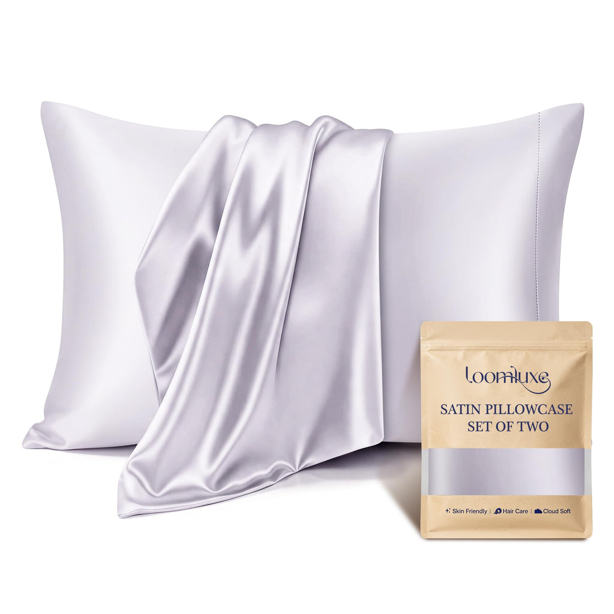 Satin Pillowcases 2 Pack, Standard Size 20"X 26", Champagne White