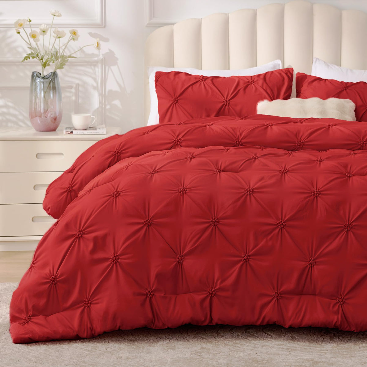 BEDELITE King Comforter Set Striped-Blush Pink,Fluffy & Soft Comforter