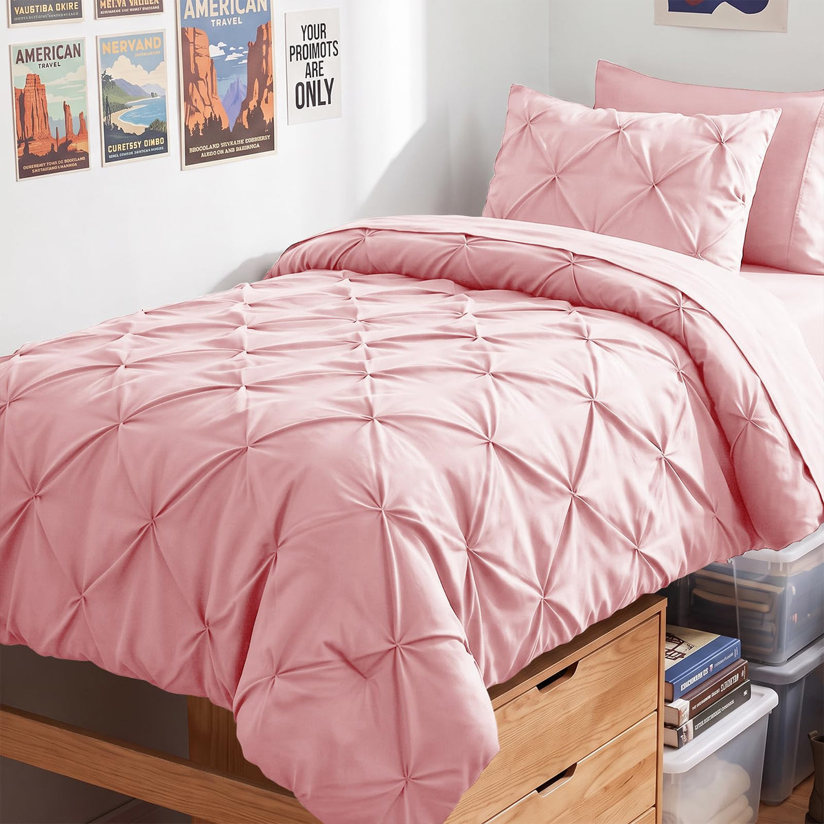 HIMEET Queen Comforter Set Black - 7 Pieces Pintuck Bed in a Bag