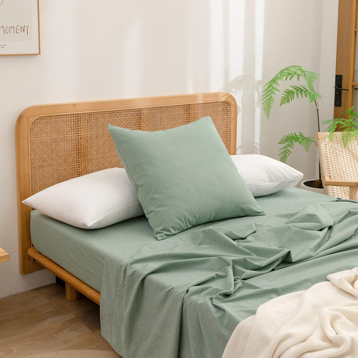 BESTOUCH Washed Cotton Pillowcases Linen Feel Olive Green Body