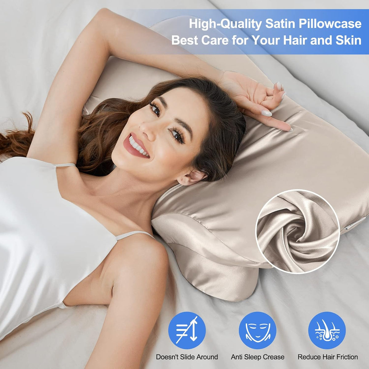 Satin Pillowcase for Zelimun Cervical Pillow, Ergonomic Case, Smooth & Soft Sleeping Pillowcase, Champagne Pillow Cover with Zipper
