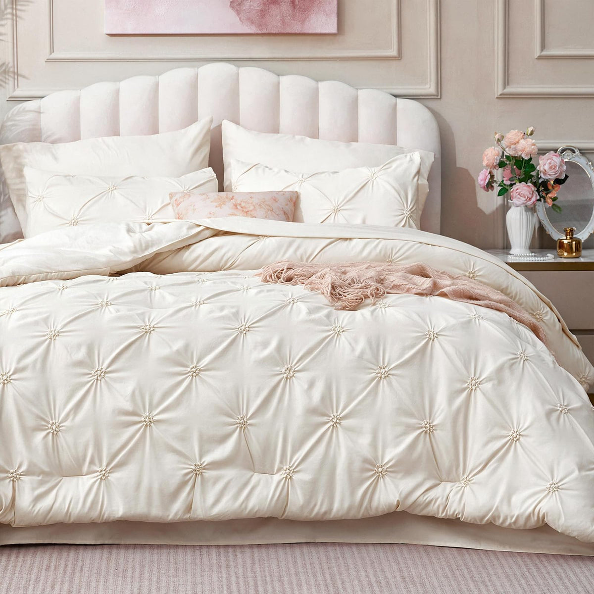 BEDELITE King Comforter Set Striped-Blush Pink,Fluffy & Soft Comforter