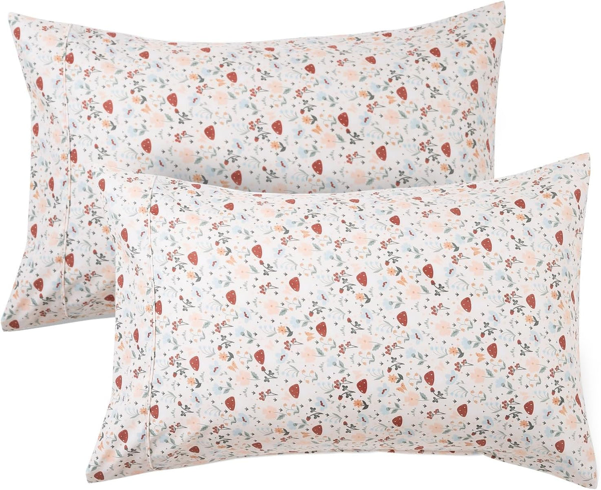 Queen Pillow Cases Set of 2, Ultra Soft Wrinkle-Free Microfiber Pillow Covers with Open-end Closure, Fade/Stain/Shrink Resistant, Machine Washable, Butterfly Garden Print, 20"x30" Queen Size