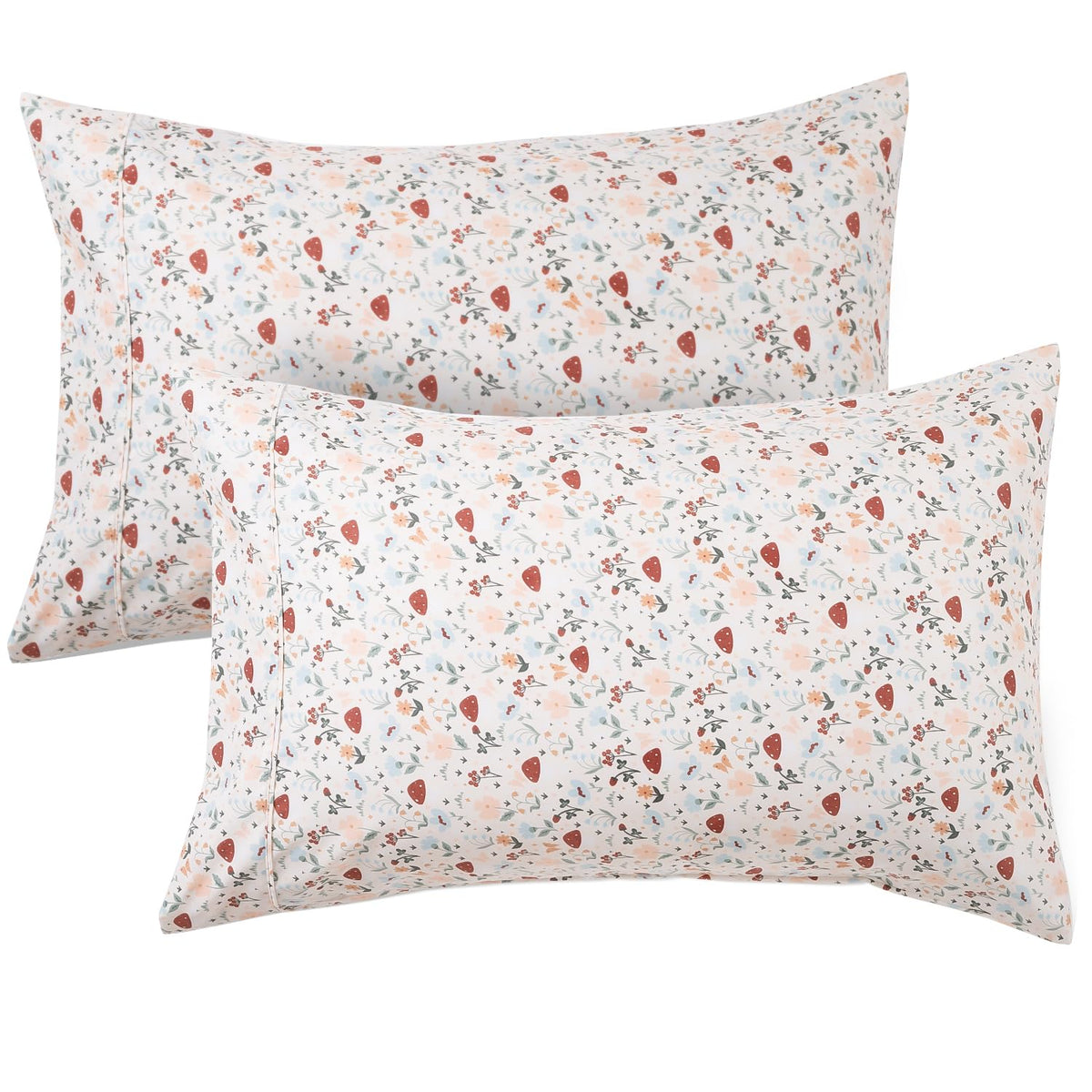 Queen Pillow Cases Set of 2, Ultra Soft Wrinkle-Free Microfiber Pillow Covers with Open-end Closure, Fade/Stain/Shrink Resistant, Machine Washable, Butterfly Garden Print, 20"x30" Queen Size