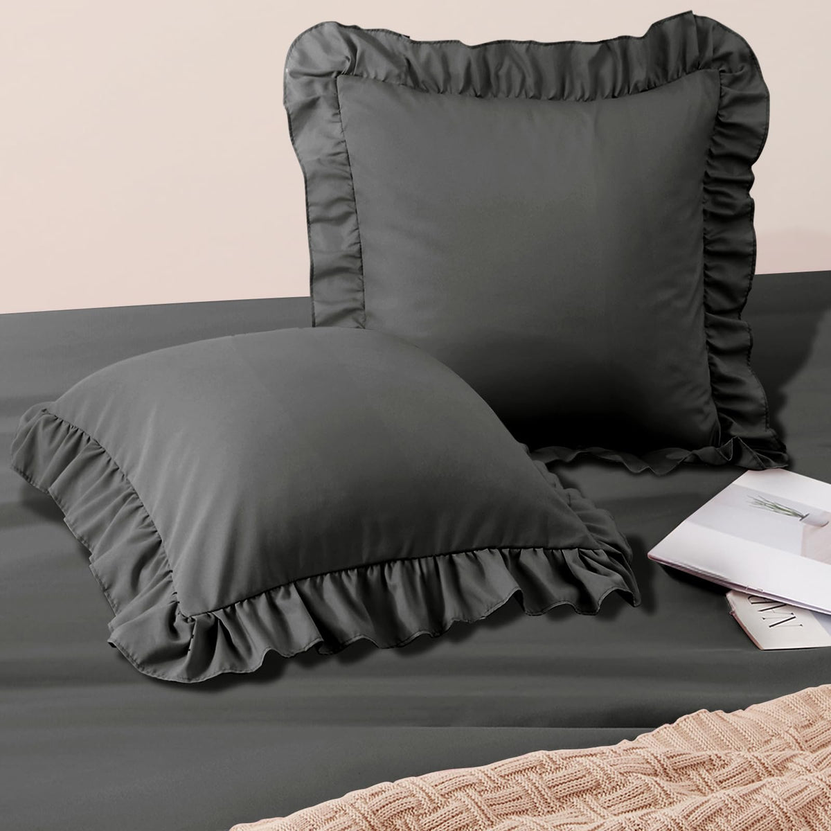 Horbaunal 2 Pack White Ruffle Pillowcases Standard Size, 20" x 26"