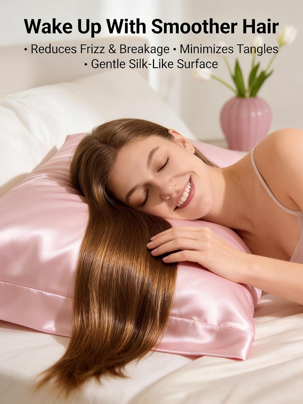 Satin Pillowcase for Hair and Skin, Super Soft and Cooling Similar to Silk Pillow Cases, (20x26 Inches) Smooth Pillow Cover with Envelope Closure, Cooling Pillow Case for Bedding, Pink, 1-Piece