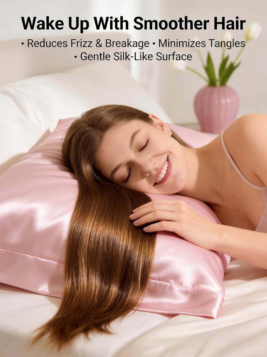 Satin Pillowcase for Hair and Skin, Super Soft and Cooling Similar to Silk Pillow Cases, (20x26 Inches) Smooth Pillow Cover with Envelope Closure, Cooling Pillow Case for Bedding, Pink, 1-Piece