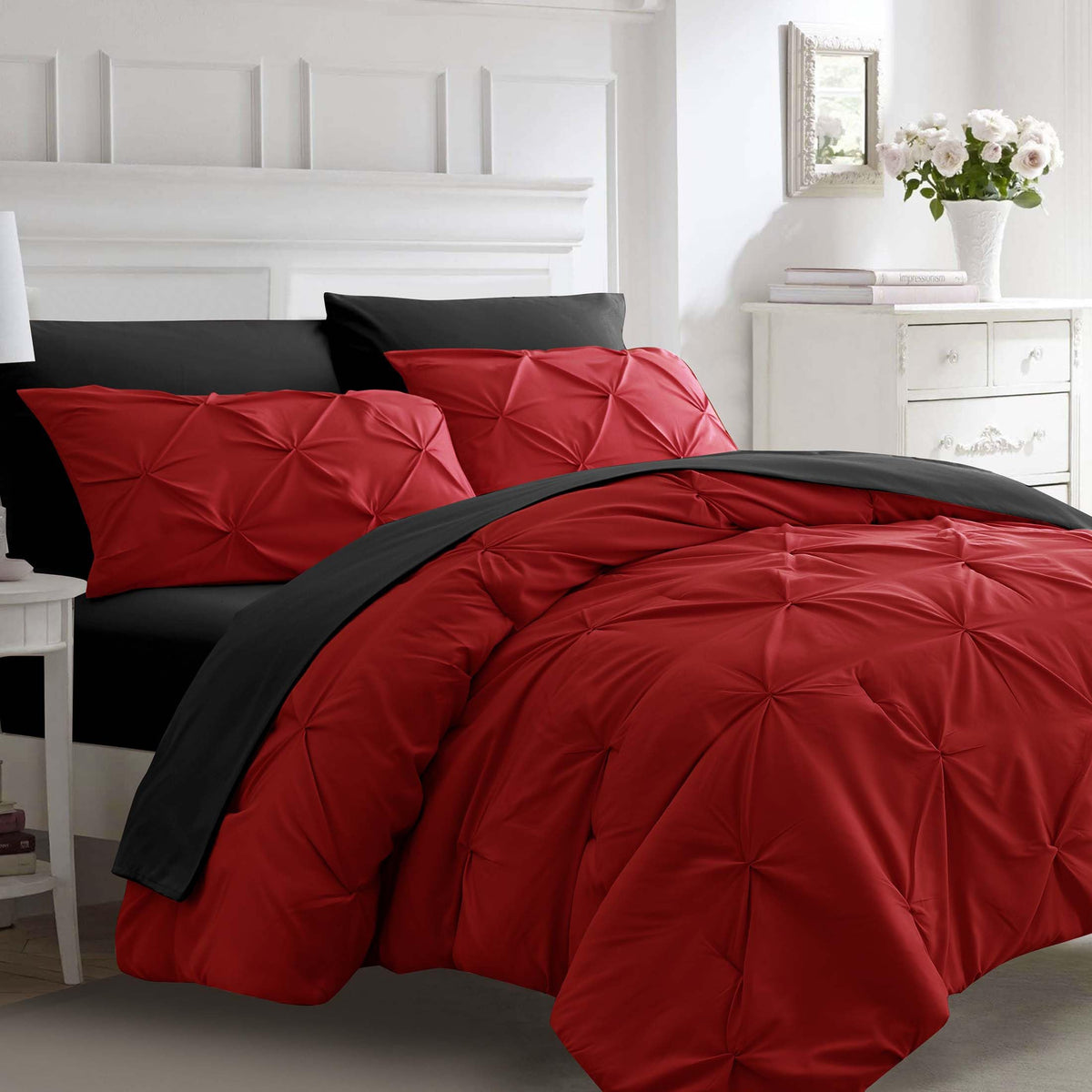 Ubauba 7pc Full Size Comforter Set with Sheets, Pinched Pleat 7 Piece Bed in a Bag Blush Bed Set with Comforter, Pintuck All Season Bedding Sets (Pink,Full)