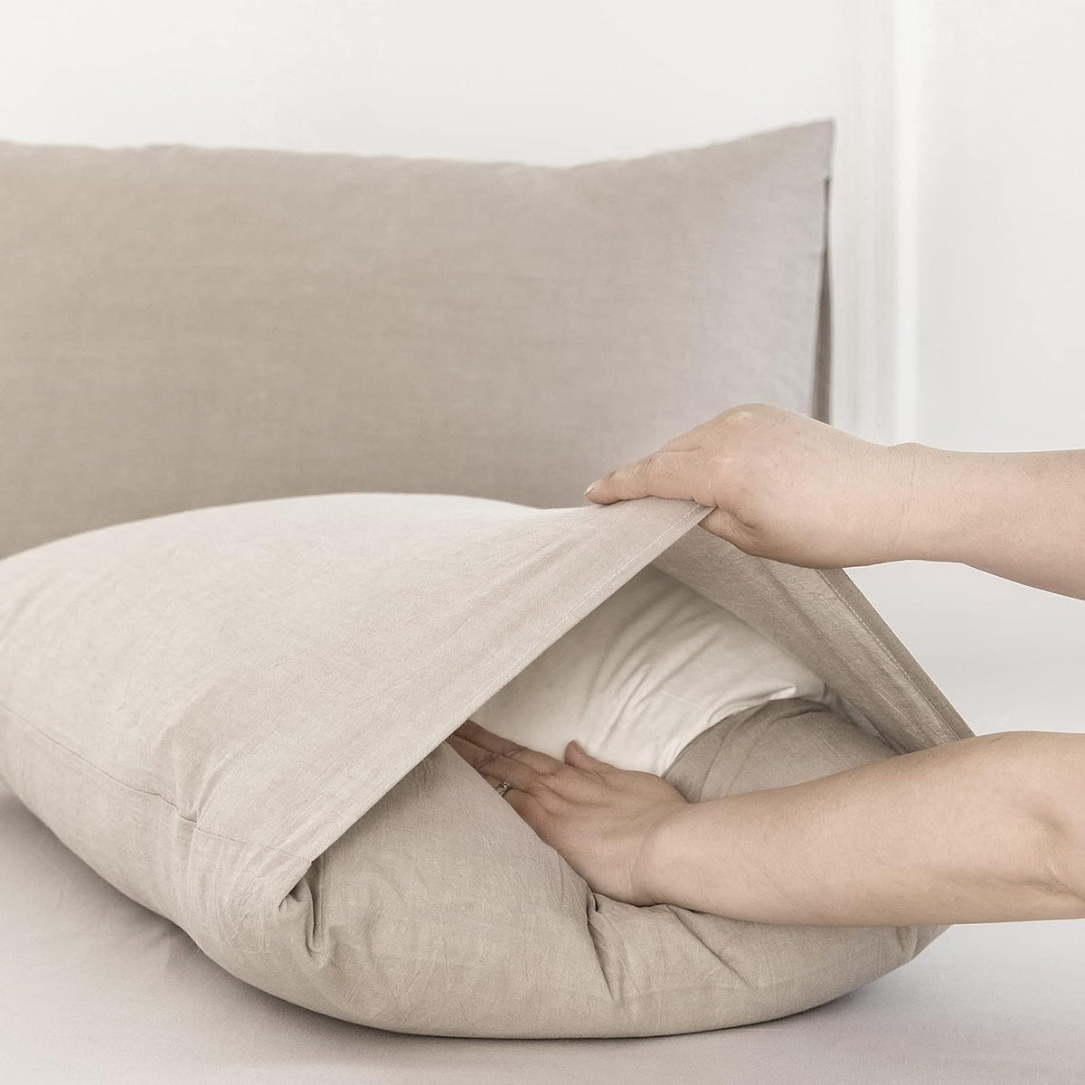 MOOMEE Pillowcase Set of 2 100% Washed Cotton Linen-Like King