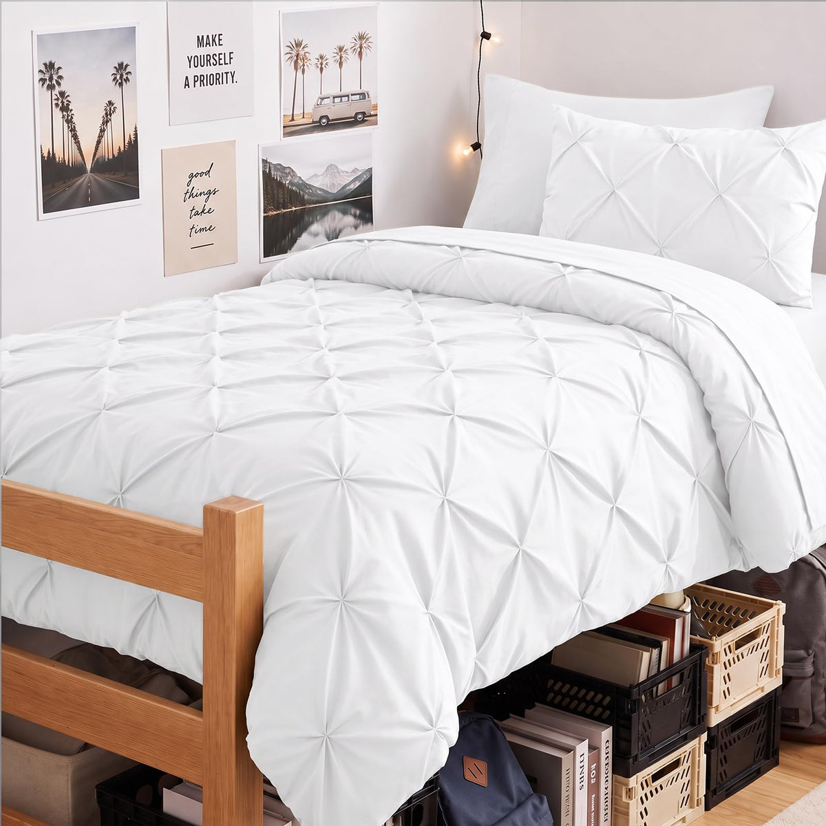 CozyLux Queen Comforter Set Black, 7 Pieces Pintuck Bed in a Bag