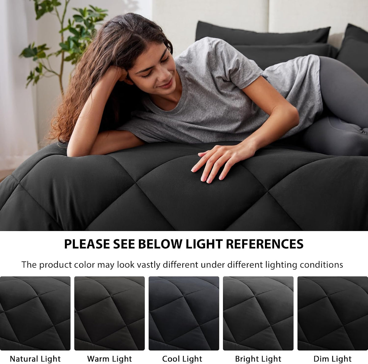 Love's cabin Full Comforter Set Black, 7 Pieces Full Bed in a Bag, All Season Bedding Sets with 1 Comforter, 1 Flat Sheet, 1 Fitted Sheet, 2 Pillowcase and 2 Pillow Sham