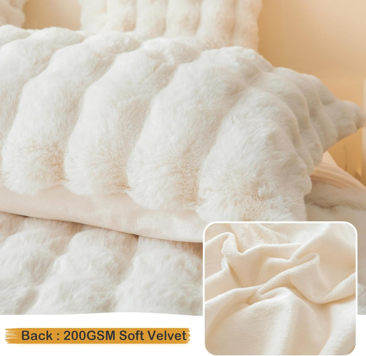 LIFEREVO 2 Pack Fluffy Faux Rabbit Fur Standard Pillow Cases, Beige