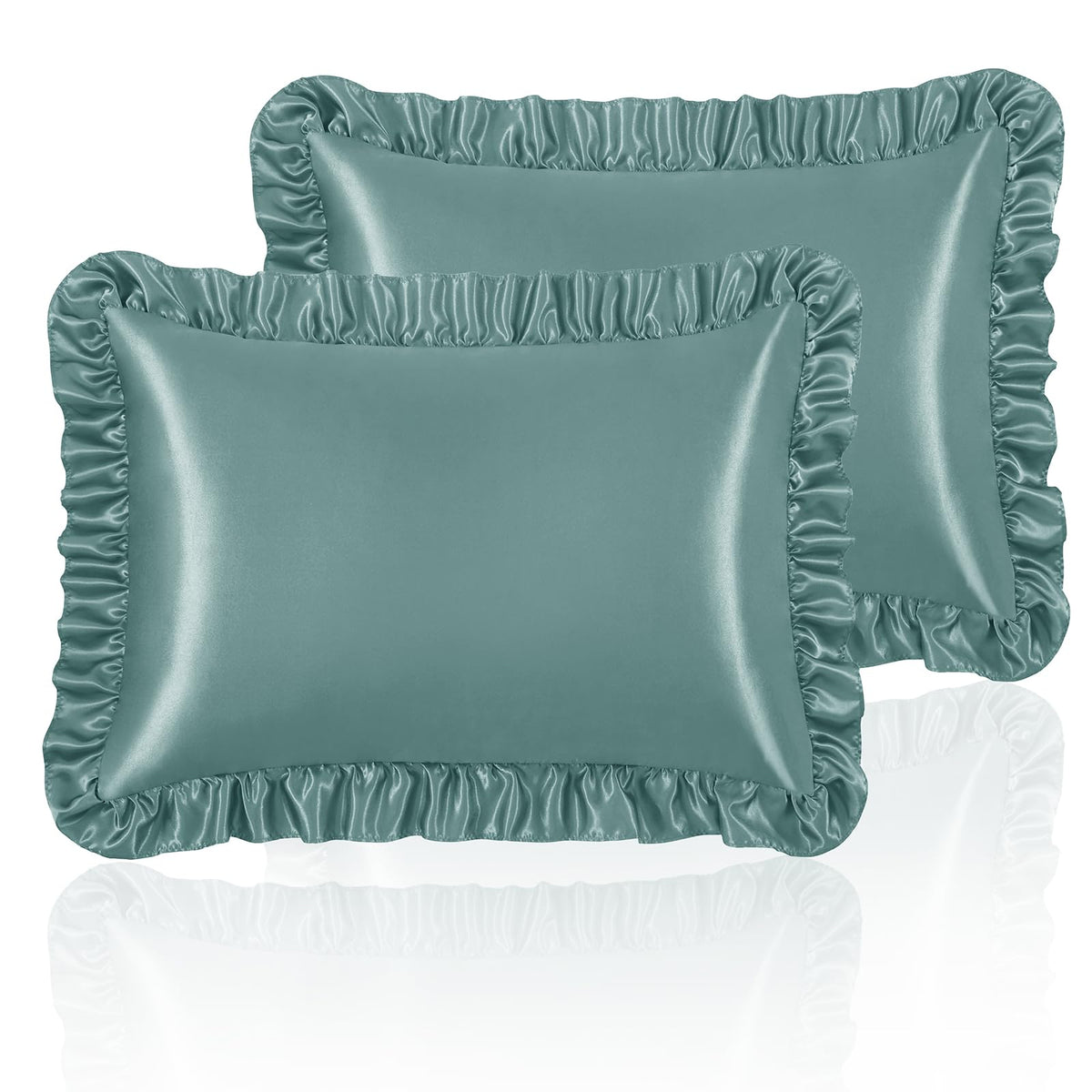 Homiest Blush Pink Ruffle Satin Pillowcase Set of 2, Standard