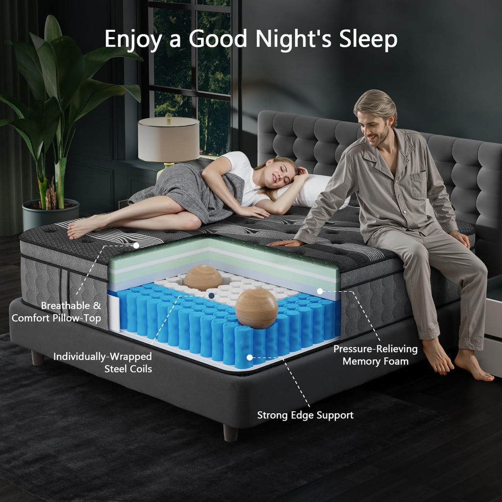 Queen Size Mattresses, 14 Inch Luxury Hybrid Queen Mattress in a Box