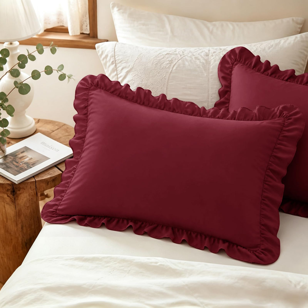Homiest Ruffle Pillow Cases Standard Set of 2, White, 20x26 in