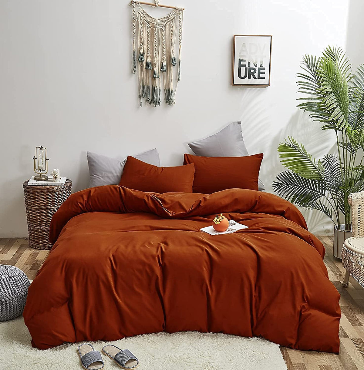 KAREVER Pumpkin Comforter Queen Pumpkin Color Bedding Set 3 Pieces Cinnamon Comforter Sets 1 Queen Comforter (90x90 inches) with 2 Pillowcases (20x26 inches)