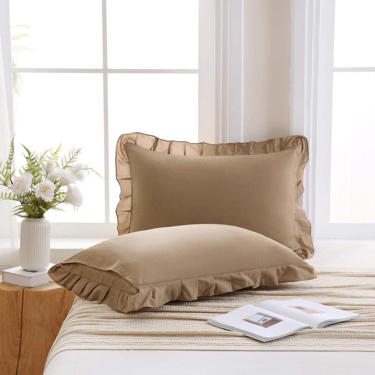 Boho White Body Pillowcase 20x54in - Ruffled Fringe Decor Sham