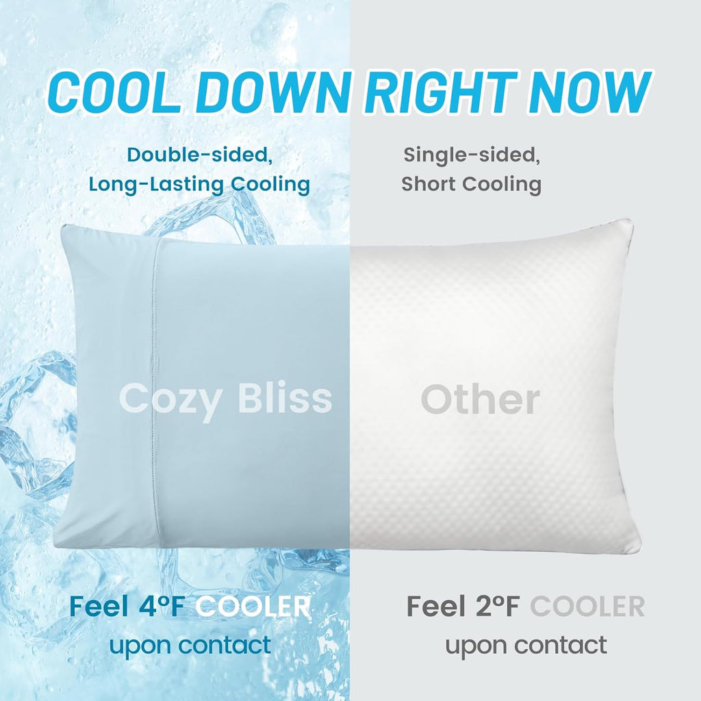 Cozy Bliss 2 Pack Cooling Pillow Cases, Queen 20" x 30", Blue