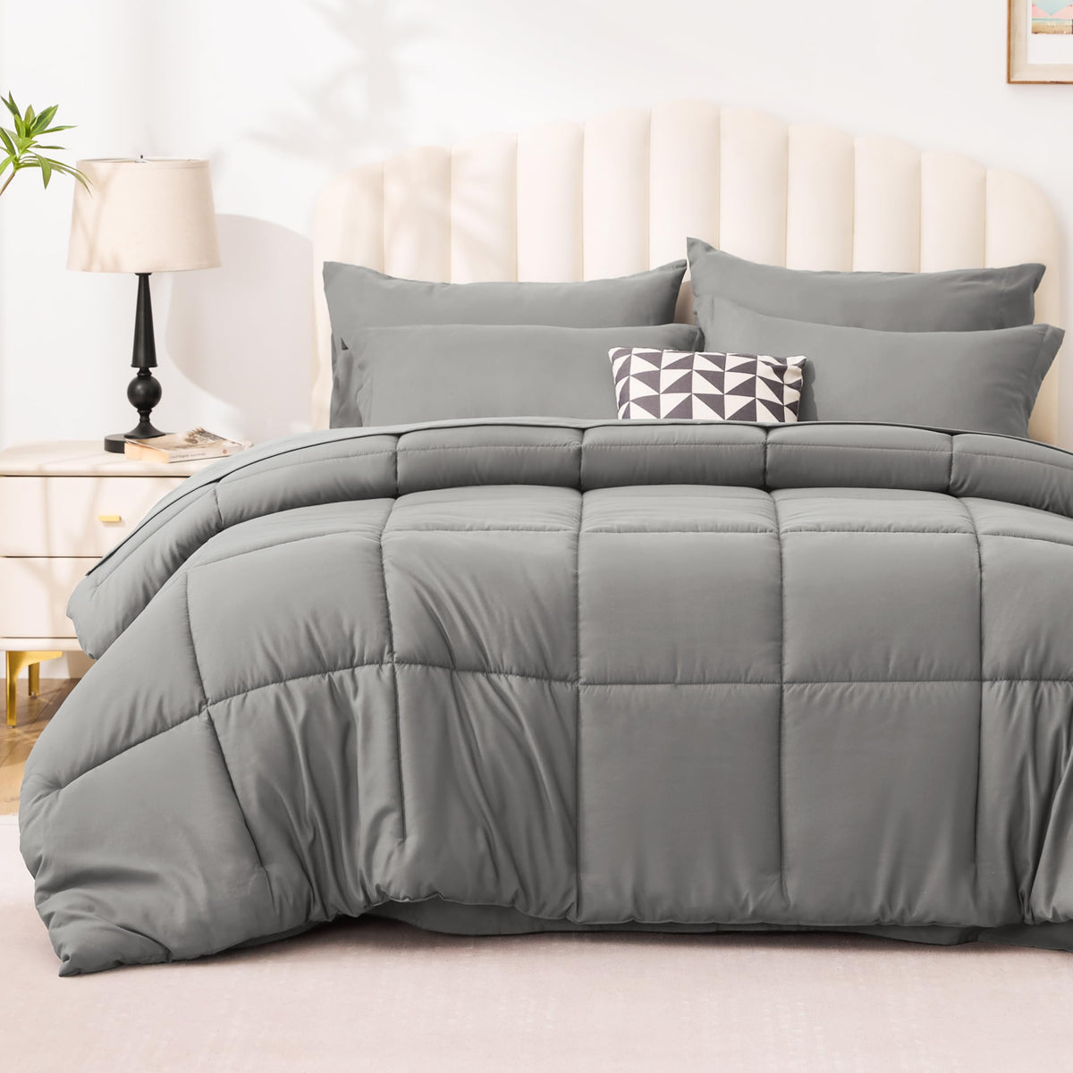 Love's cabin Full Comforter Set Black, 7 Pieces Full Bed in a Bag, All Season Bedding Sets with 1 Comforter, 1 Flat Sheet, 1 Fitted Sheet, 2 Pillowcase and 2 Pillow Sham