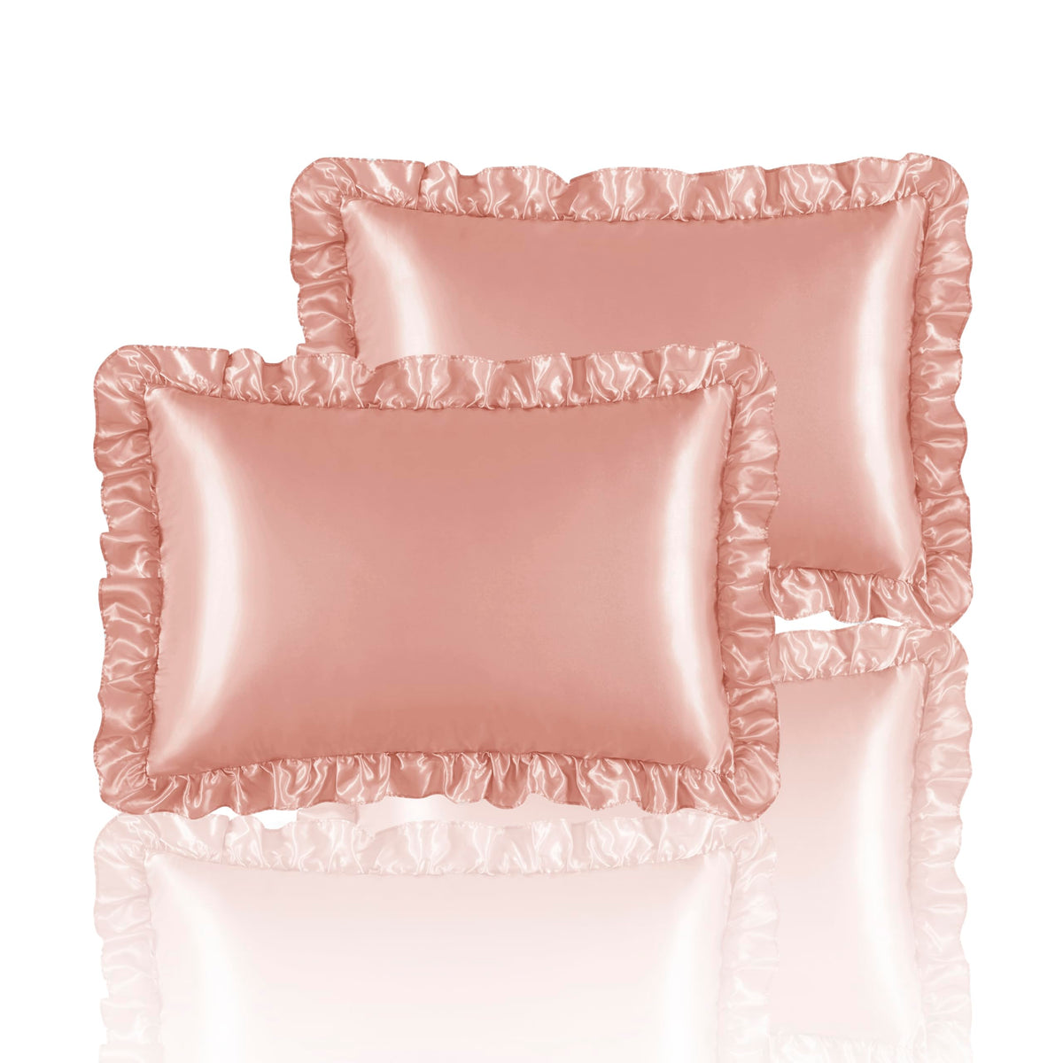 Blush Pink Satin Ruffled Pillow Cases for Hair and Skin,Blush Pink Silk Pillowcases Standard Set of 2 with Envelope Closure Princess Room Decoration