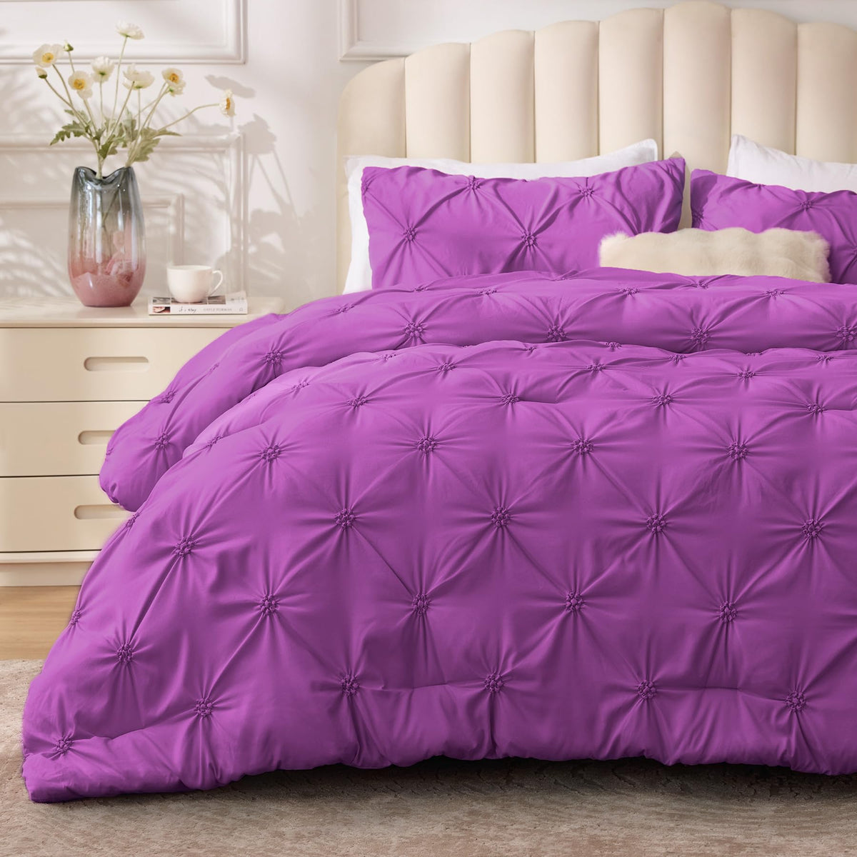 BEDELITE King Comforter Set Striped-Blush Pink,Fluffy & Soft Comforter