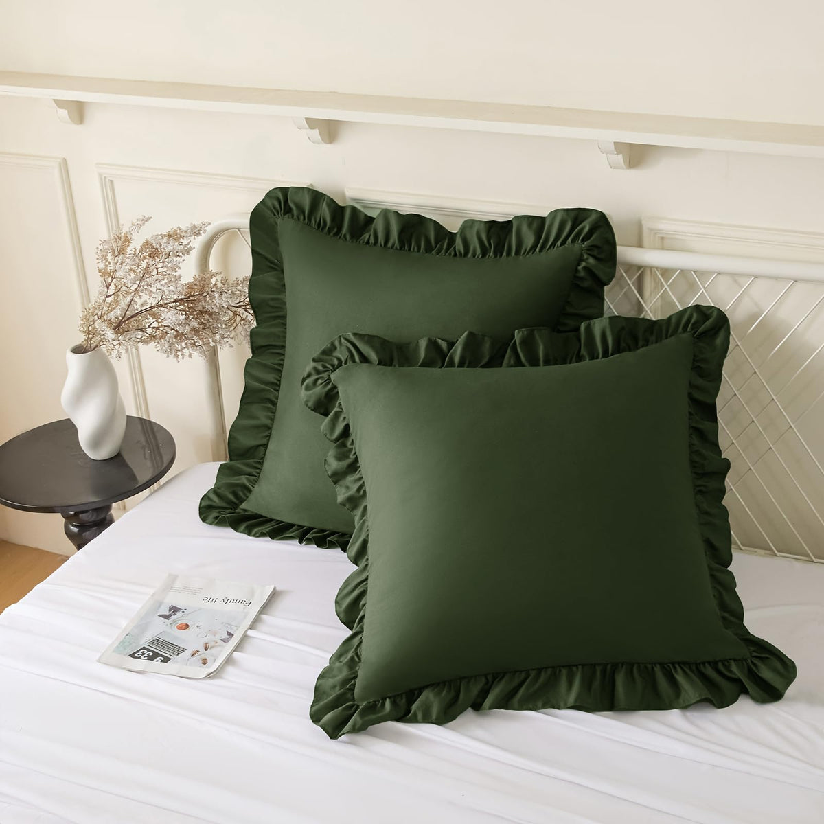KKJIAF 2 Pack Ruffle Pillow Cases 26x26 Inches, Dusty Blue