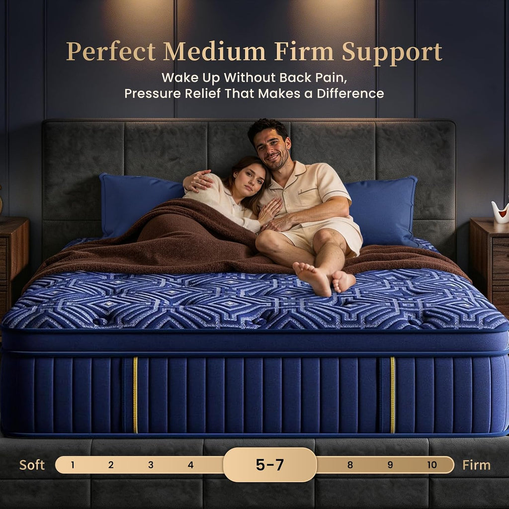 King Size Mattress, 12 Inch Gel Memory Foam Hybrid Mattress in a Box, Medium Firm, Fiberglass Free, Pocket Springs, Motion Isolation with Pressure Relief, CertiPUR-US Certified,365 Night Trial