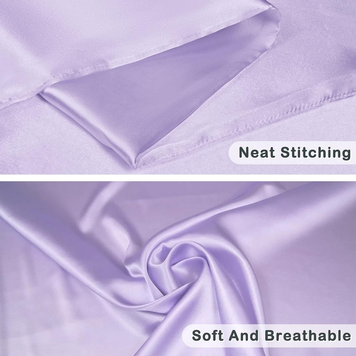 Lavender Purple Silk Satin Pillowcase Set of 2, Soft Satin Pillowcases for Women's Hair, Envelope Closure (20x26 Inches)