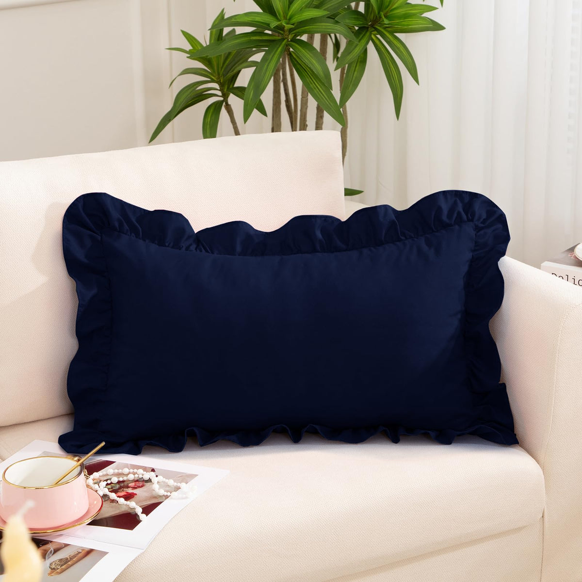 Pink Ruffle Lumbar Pillow Cover, 12x20 Inch
