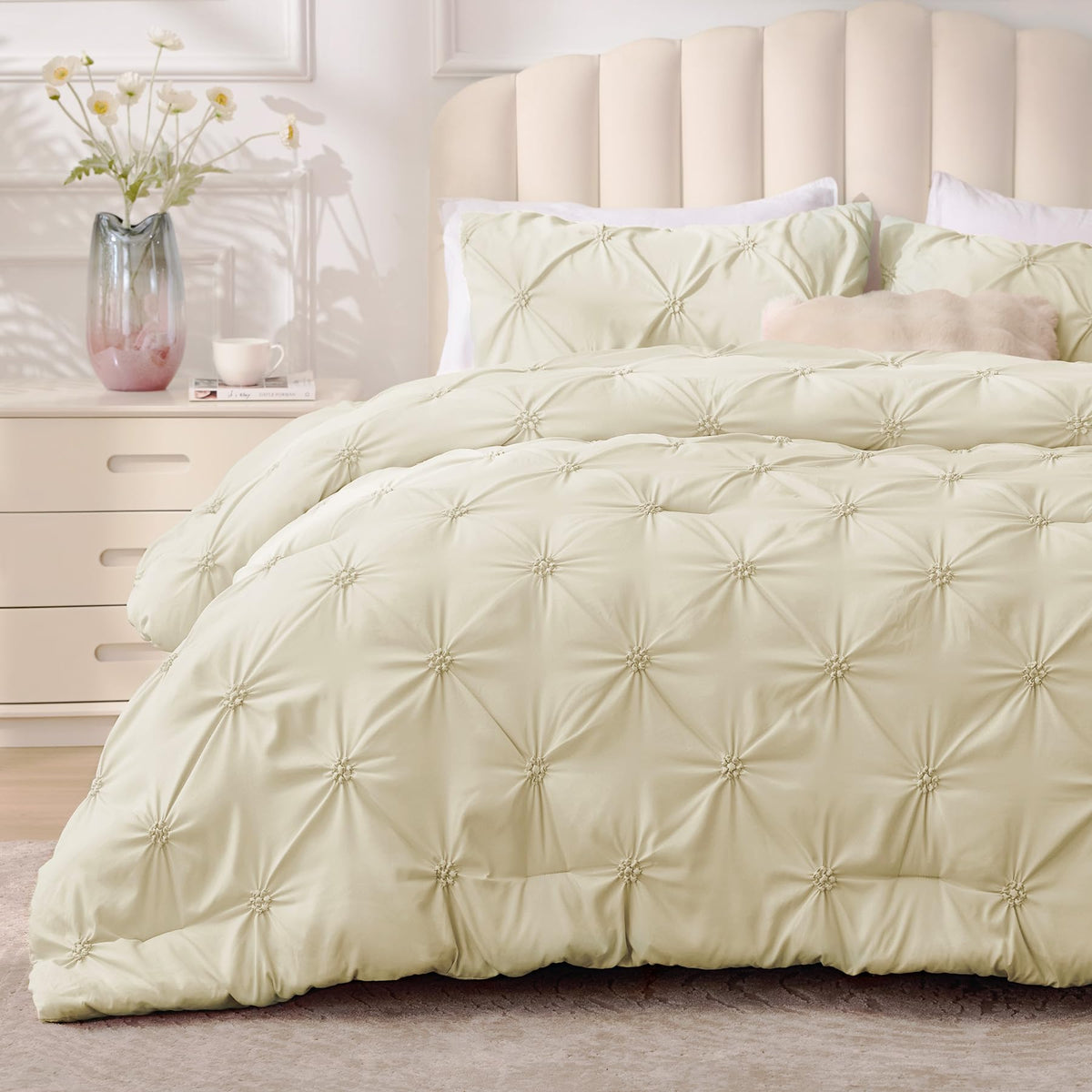 BEDELITE King Comforter Set Striped-Blush Pink,Fluffy & Soft Comforter