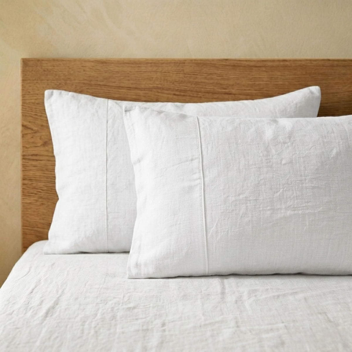 TUMEI 100% Linen King Pillow Cases Set of 2 (20"x36"), White Natural Linen