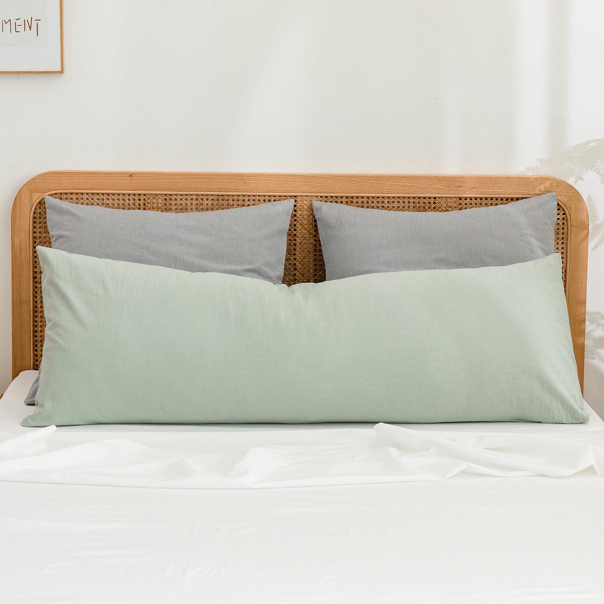 BESTOUCH Washed Cotton Pillowcases Linen Feel Olive Green Body