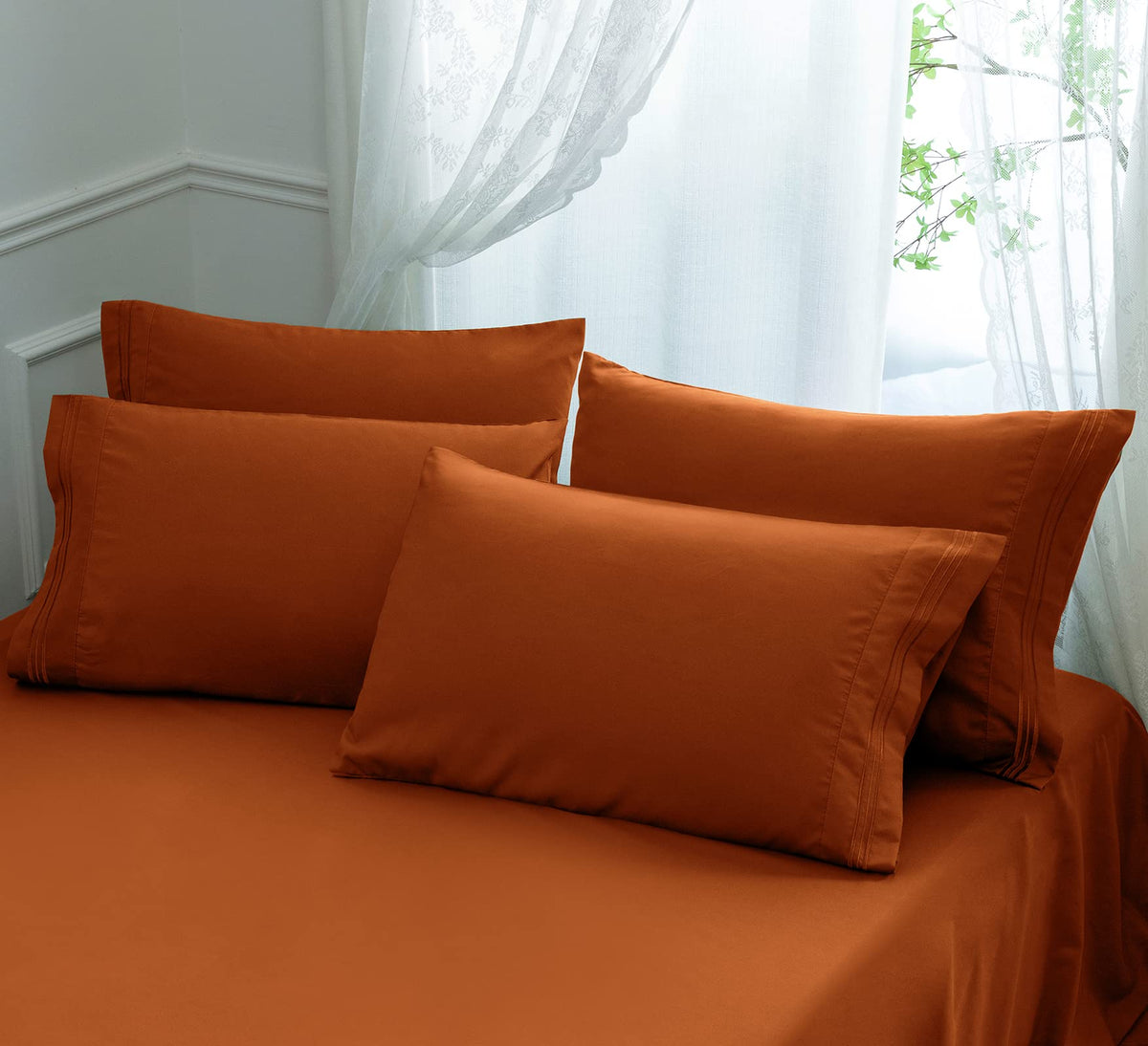 Aormenzy Microfiber Pillow Cases, Standard Size, Burnt Orange, Set of 2