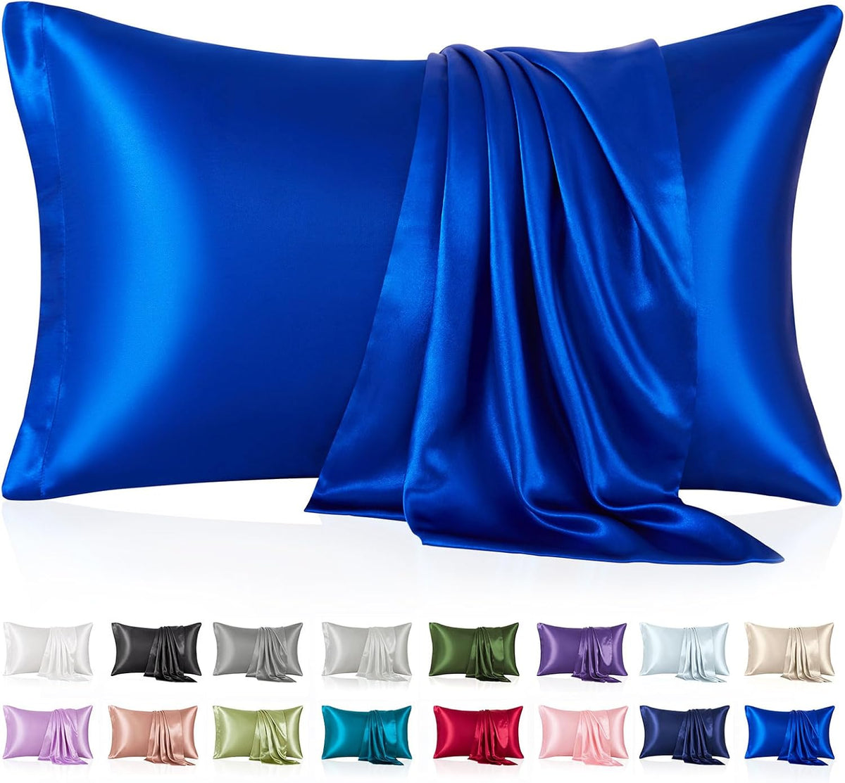 Silk Like Satin Pillowcase Standard Size, Royal Blue, 2 Pack, 20x26 Inches