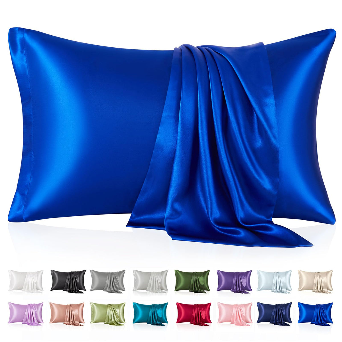Silk Like Satin Pillowcase Standard Size, Royal Blue, 2 Pack, 20x26 Inches
