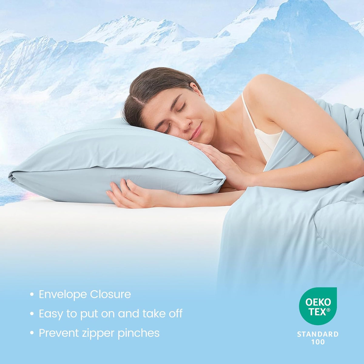 Cozy Bliss 2 Pack Cooling Pillow Cases, Queen 20" x 30", Blue